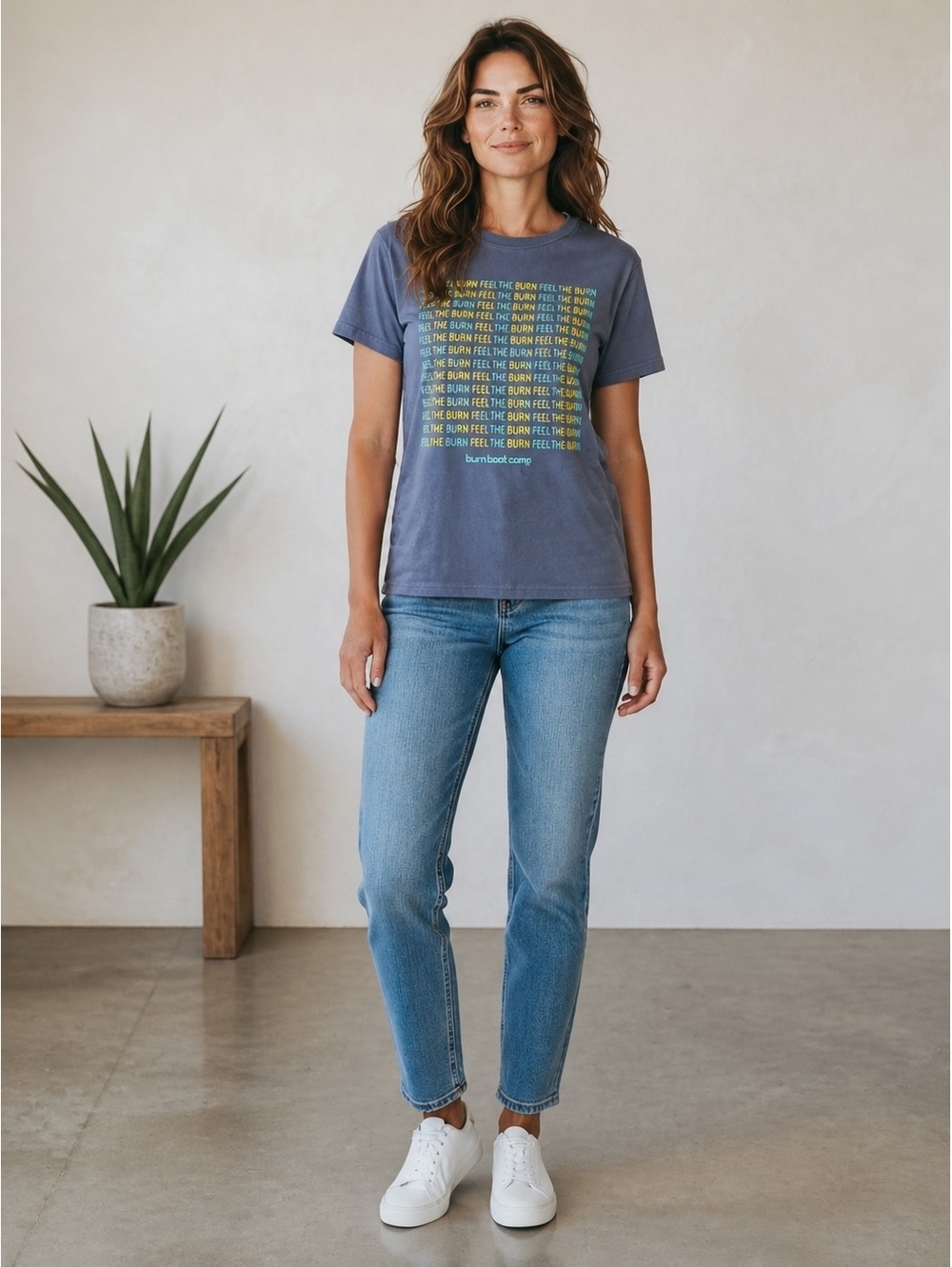 #120 Burn Boot Camp Feel the Burn Graphic T-Shirt Blue Medium